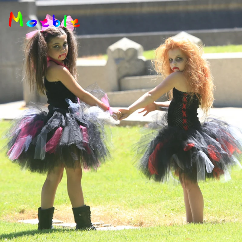 Moeble Scary Monster Girls Halloween Party Dress Children Fancy Clothing Zombie Tutu Dress Kids