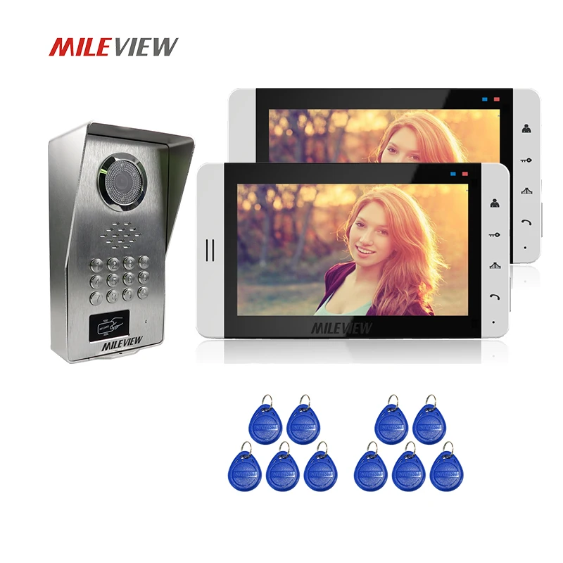 

FREE SHIPPING 7" Touch Key 2 White Monitors Video Door Phone Intercom Kit + Waterproof RFID Code Keypad Unlock Doorbell Camera