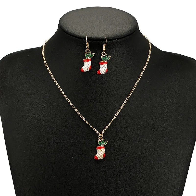 New Christams Design Oil Painting Jewelry Set For Women Gold Color Xmas Stocking Dangle Earrings