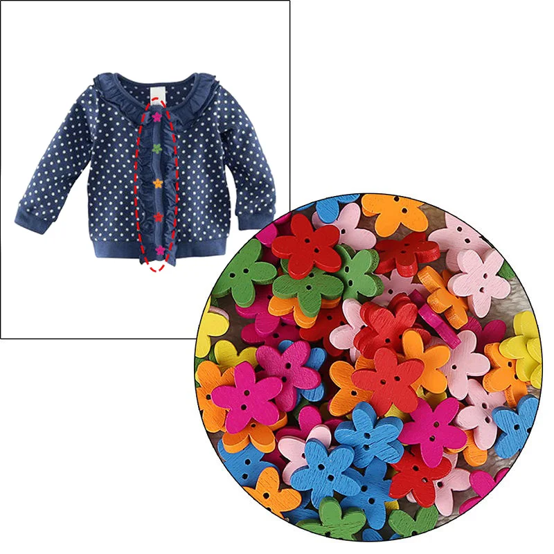 

100pcs Wooden Buttons Mixed Adorable Colorful Flower Shape Sewing Buttons Scrapbook Craft Sale WXV Sale
