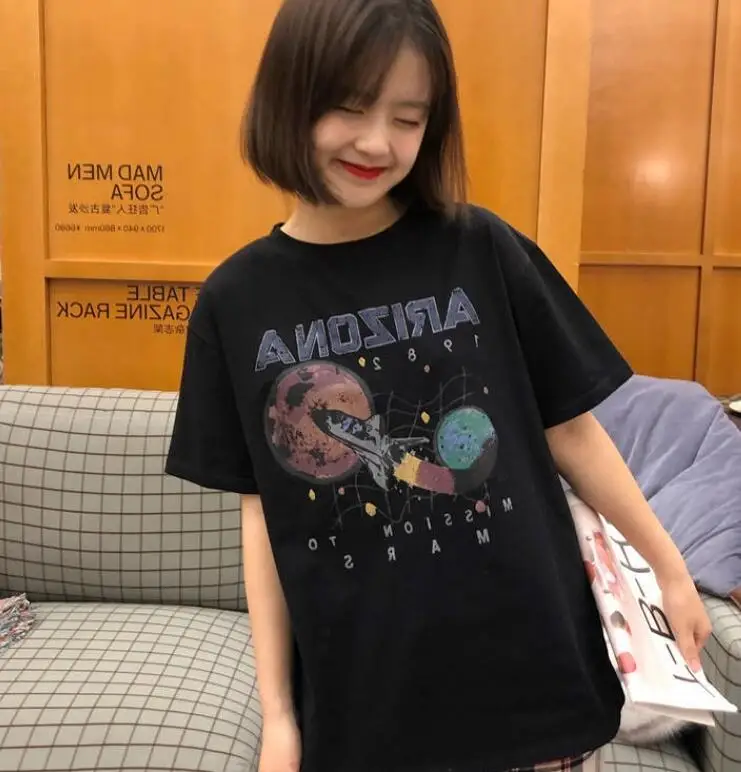 

Summer Vintage Letter Print Loose Round Neck Short Sleeve T-Shirt