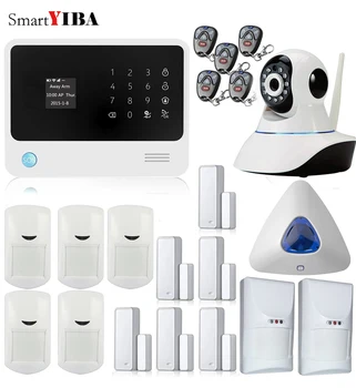 

SmartYIBA WIFI GPRS SMS GSM Alarm Kit APP Control IP Camera Security Blue Flash Siren Motion Pet Immune PIR Sensors Alarm