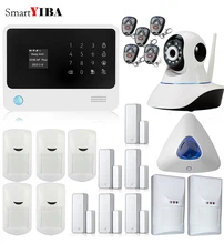 SmartYIBA WIFI GPRS SMS GSM Alarm Kit APP Control IP Camera Security Blue Flash Siren Motion Pet Immune PIR Sensors Alarm