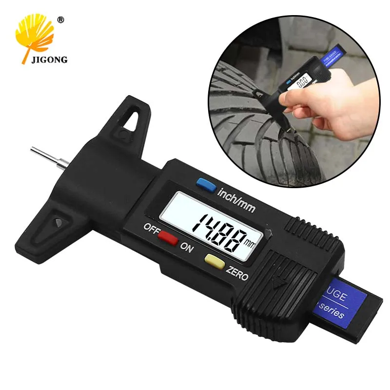 Car Tyre Digital Tread Brake Pad Shoe Gauge Depth Tester Guage Black