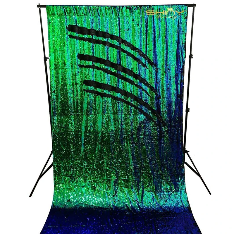 

Green and Black Reversible Sequin Backdrop Curtain, 3x8ft-92x245cm Mermaid Fish Scale Sequin Fabric/ Photography
