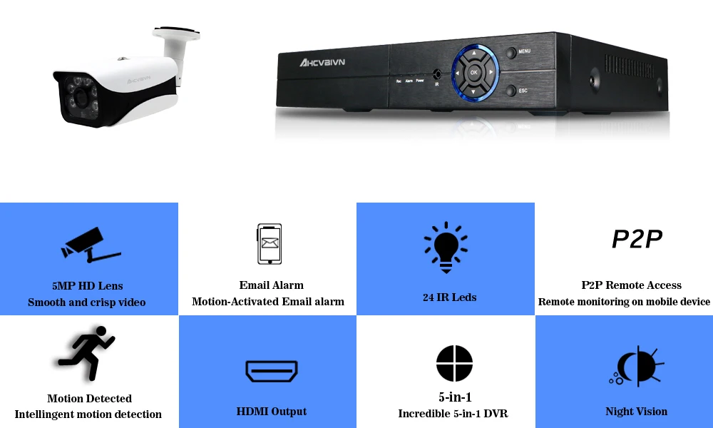 4CH 5MP CCTV DVR система камер домашней безопасности 4*5,0 Мп Водонепроницаемый для дома и улицы ИК светильник Ночное видение комплект видеонаблюдения 2 ТБ