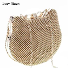 Fashion Luxury Diamond Silver Evening Bags Cat Head Gold Rhinestone Clutch Bow Knot crystal purse glitter bolsa feminina 1272