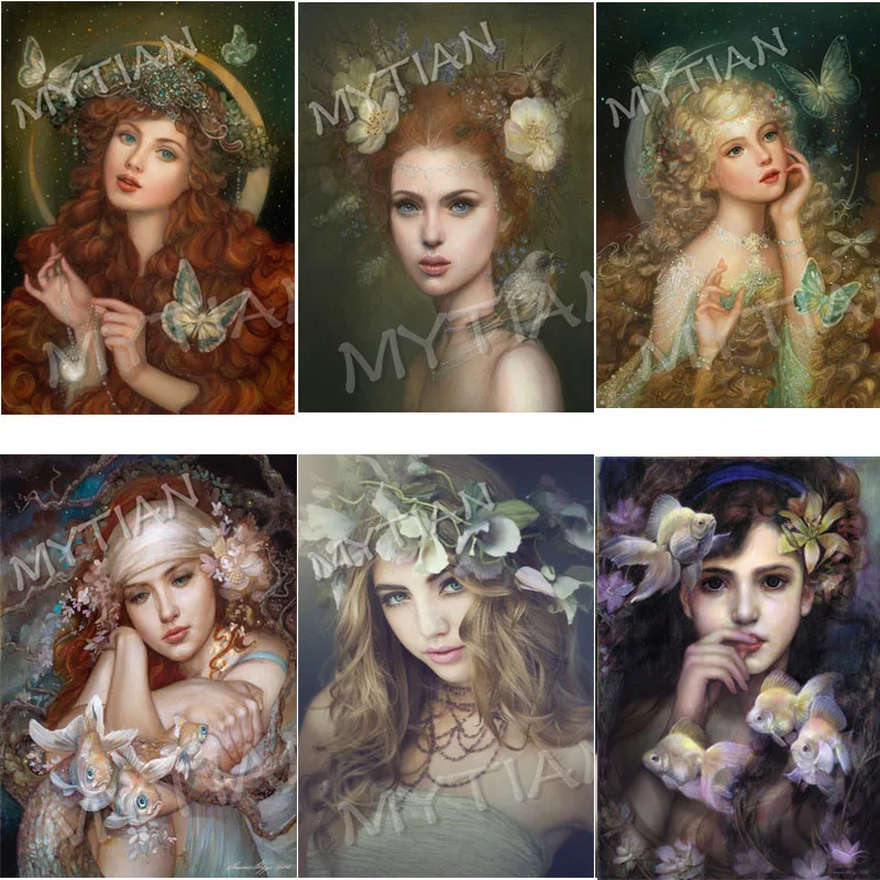 

Women &animal Butterfly fish room decor full Embroidery Pattern resin diamond 5D DIY paintings 3D Cross stitch mosaic stickers