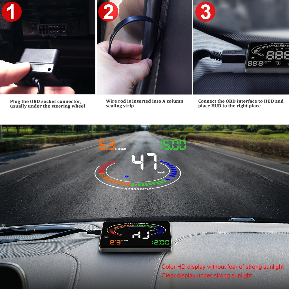 E300 Hud OBD2 умный цифровой спидометр автомобильный HUD Дисплей об/мин температура воды низкое напряжение сигнализации