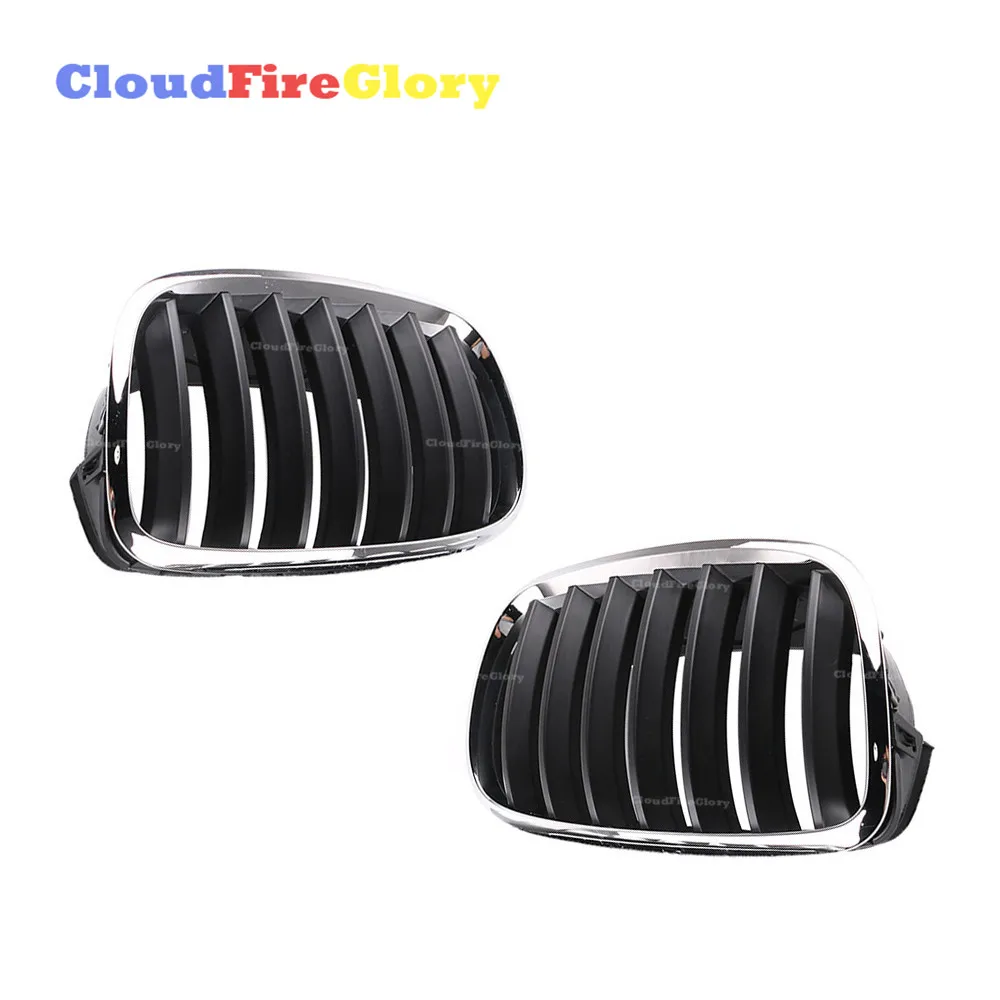 

CloudFireGlory For BMW X5 X6 E70 E71 E72 2008 2010 2012 Pair Chrome Black Front Bumper Grille Frame L R 51137185223 51137185224