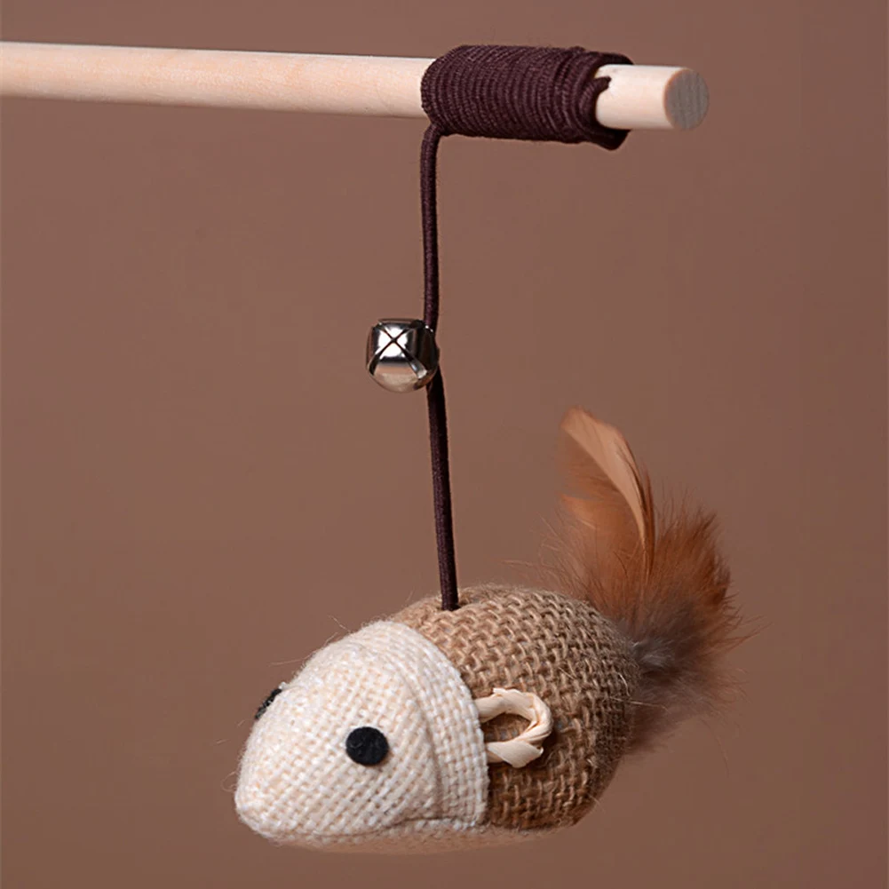 

Dangle Wooden Rod Play Training Elastic Rope Cat Bell Toys Faux Mouse