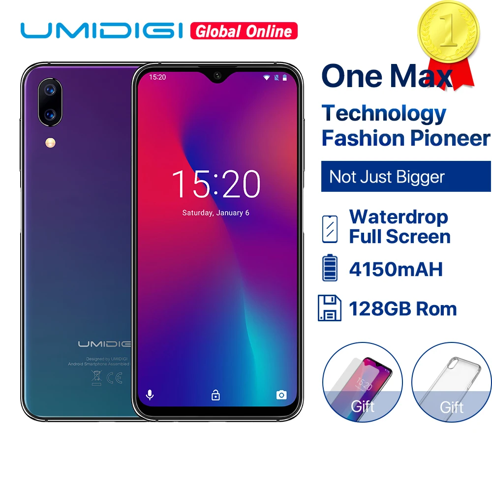 UMIDIGI One Max Global Vertion 128 ГБ 6," полноэкранный смартфон с каплями воды 4150 мАч NFC Беспроводная зарядка Android 8,1 мобильный телефон