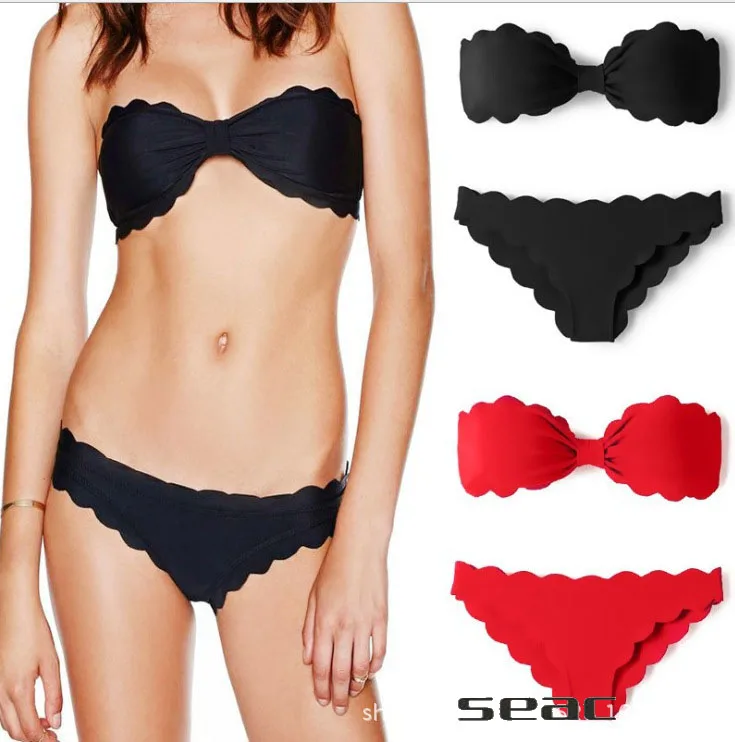 

bandeau bikini push up swimsuit women swimwear strapless black red swim suit beach wear maillot de bain push up top beachwear