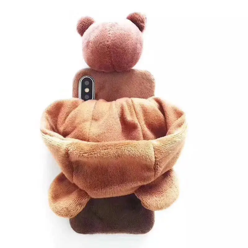 Теплая шапка для iPhone XS MAX XR чехол с рисунком бурого медведя Роскошная девочка