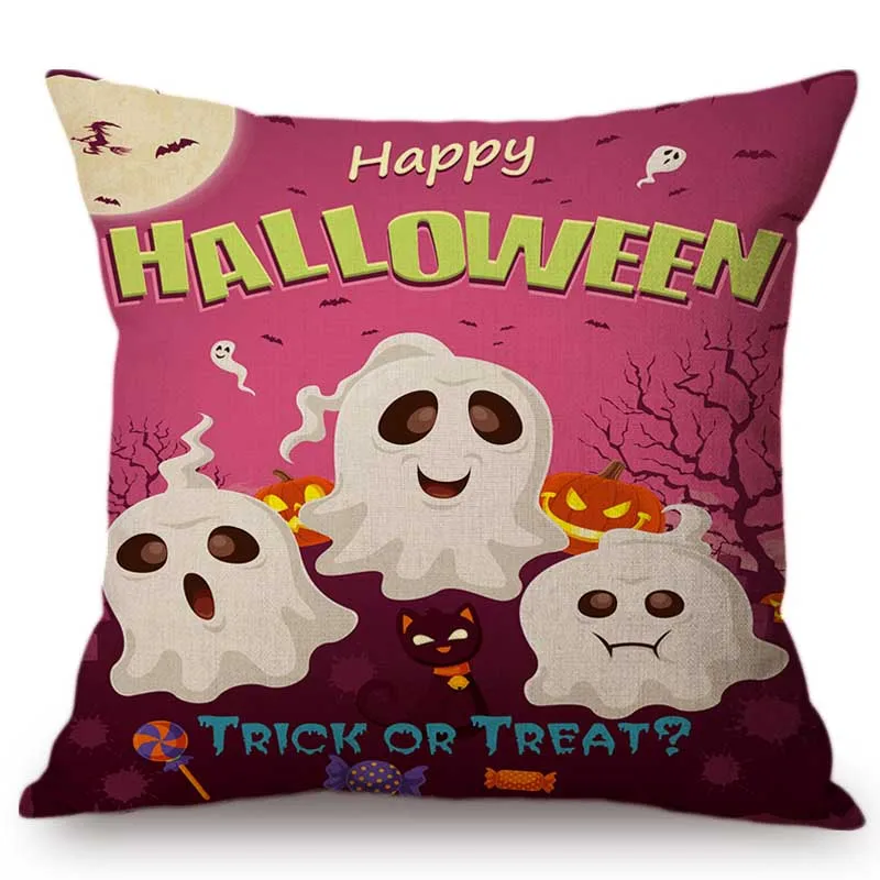 

Halloween Zombie Ghost Pumpkin Black Crow Cartoon Decoration Pillow Case Letter Print Cupcake Trick or Treat Sofa Cushion Cover