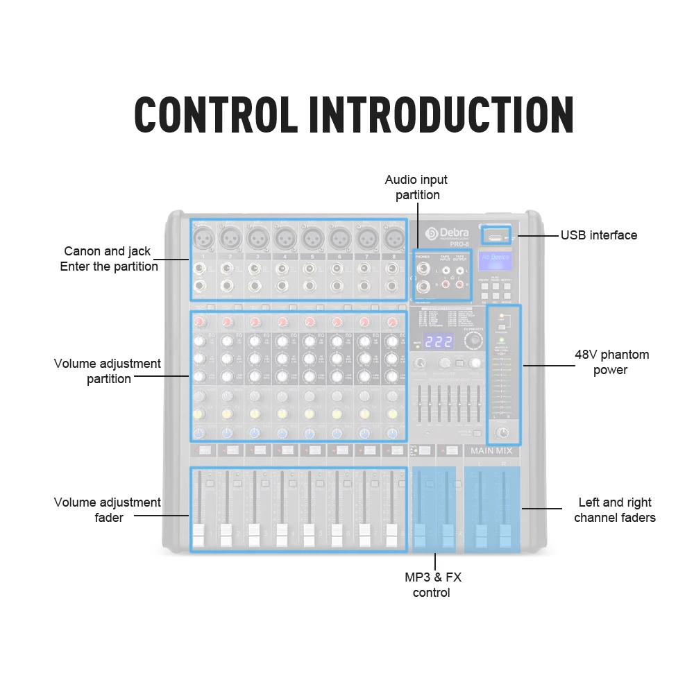 Debra Audio PRO 8 каналов с 256 DSP звуковыми эффектами студийный миксер аудио для