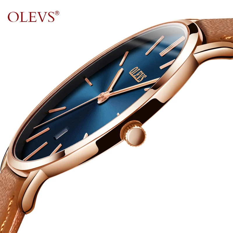 Prix OLEVS Hommes Montres Top Marque De Luxe Sport Montre Ultra Mince Montre Bracelet En Cuir Pour Hommes Auto Date Résistant À L eau Quartz Montre Bracelet