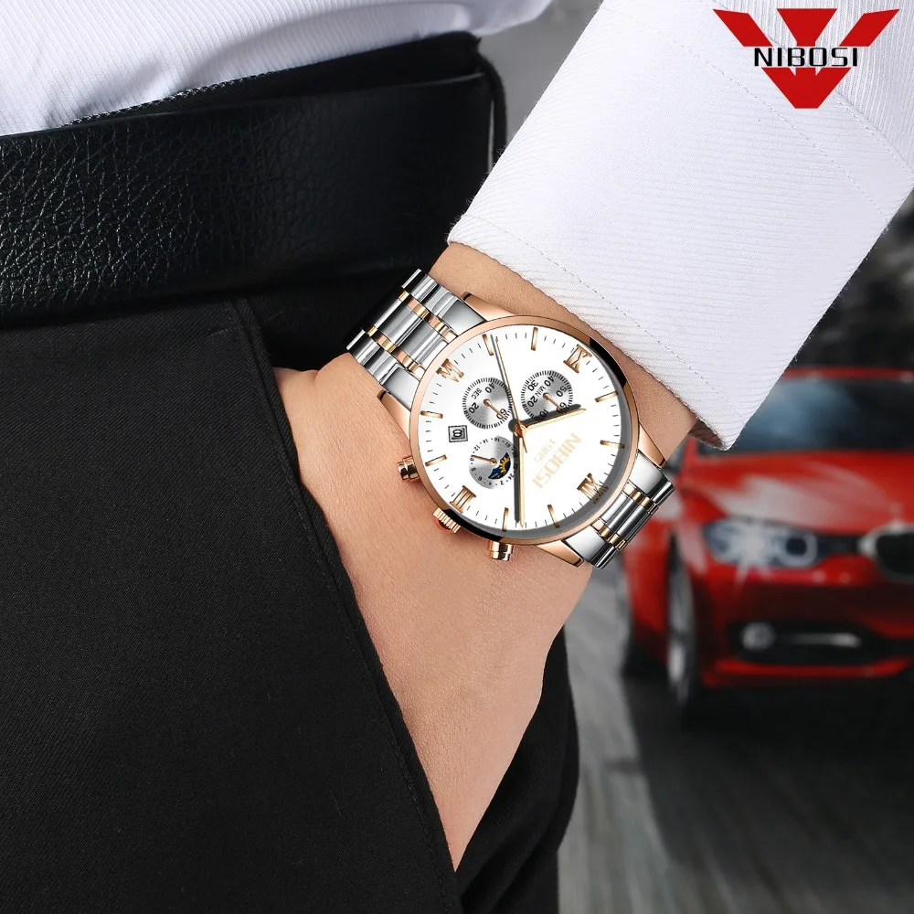 

NIBOSI Original Design SUN MOON STAR Men Watches Military Army Quartz Wristwatch Luxury Relogio Masculino Fashion Clock