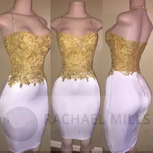 Коктейльные платья белого и золотистого цвета, Короткие мини-элегантные платья для выпускного вечера с аппликацией из бисера