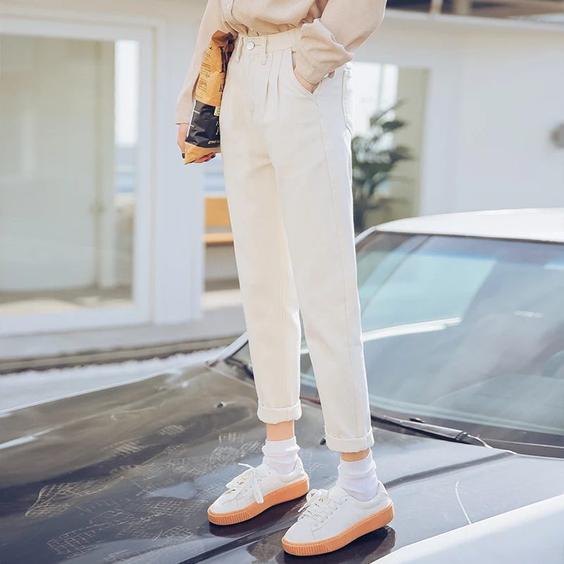 Уличные джинсы женские с высокой талией джинсы для мам плюс размер абрикосовые Джинсы бойфренда для женщин повседневные корейские джинсы femme