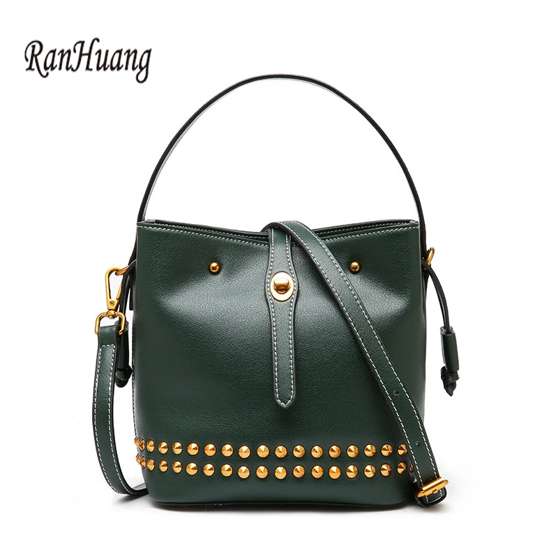 

RanHuang Women Soft Leather Bucket Bag High Quality Cow Leather Handbags Fashion Handbags Women's Genuine Leather Shoulder Bags