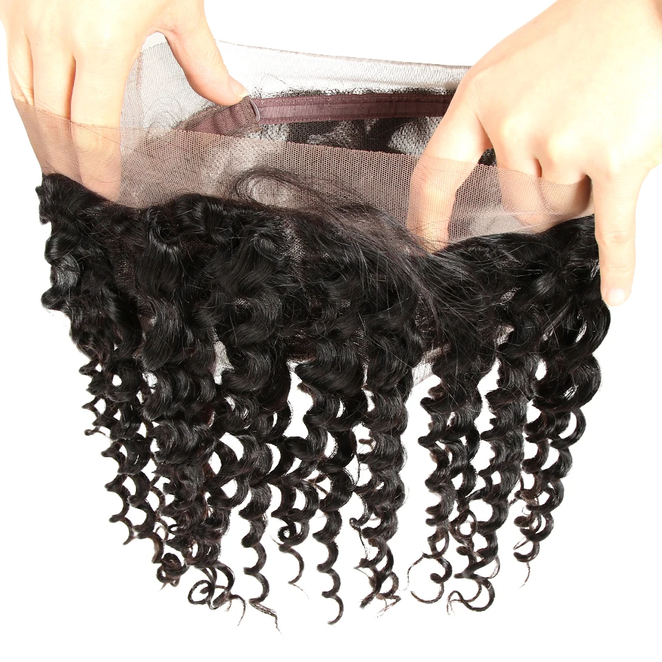 Sleek Brazilian Deep Wave 360 Lace Frontal Closure 100% Remy Human Hair Natural Color Free Part Top Closures 10 to 20 Inches