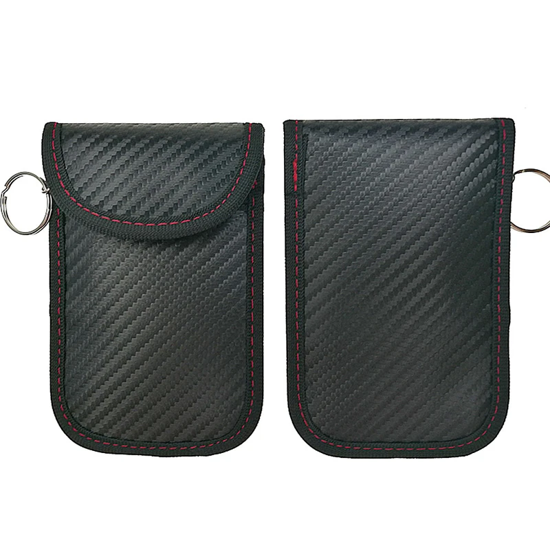 2 Pack Car Key Fob RFID Signal Blocking Bag Antitheft Car Key Pouch with Stainless Steel Hanging Ring Faraday Bag