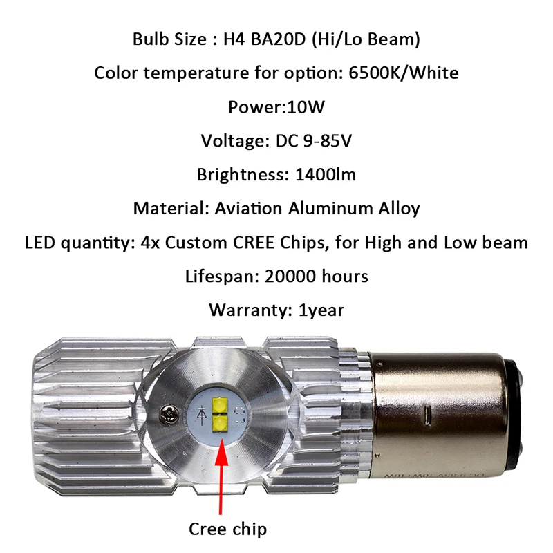 BA20D HS1 P43T H6 TWO Three 2 3 Clam socket Wide Voltage led Motorcycle LED Headlight 1400LM High Low Beam Universal Motorbike Bulb Headlamp For Ducati KTM Aprilia Triumph Honda Motorbike Moped Scooter Lights (4)