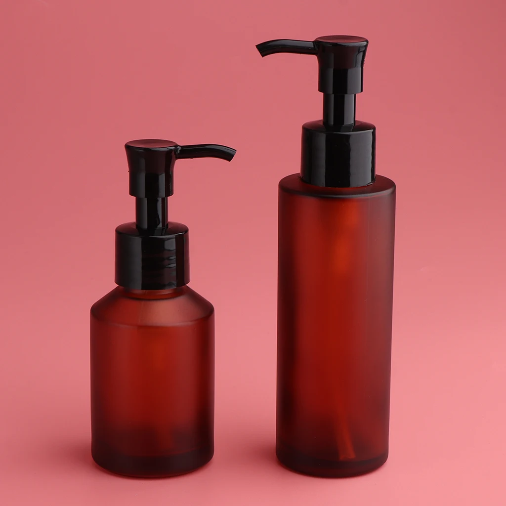 4pcs Empty Glass Pump Bottle Refillable Cosmetic Lotions Shampoo Liquid Soap Dispenser Bottle 100ml 60ml
