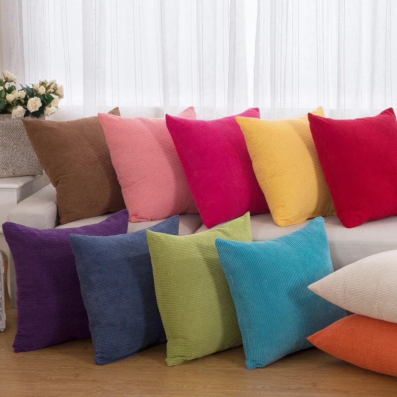 Corduroy 17x17inch 43*43cm Solid Sofa Seat Backrest Cushions With Filling Inner Core Car Office