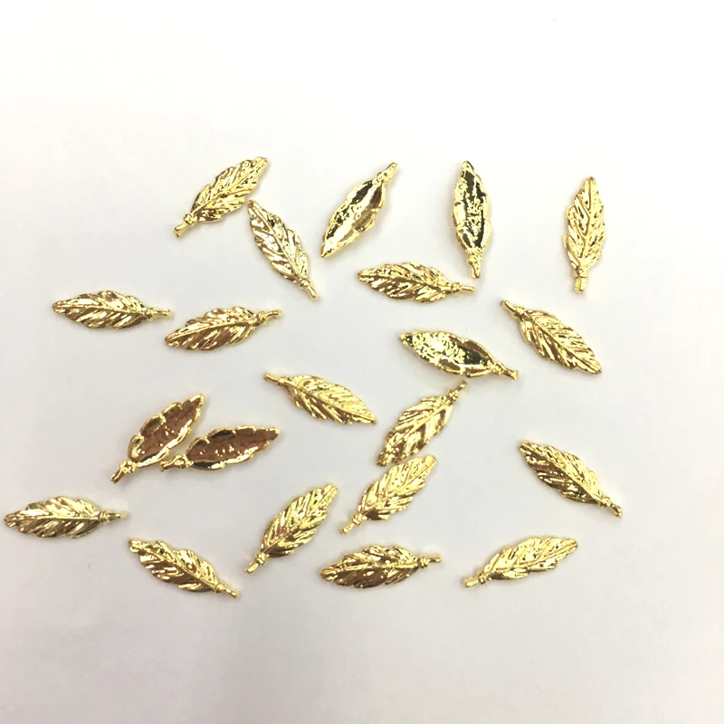 LEAMX 10 PCS/bag Leaf Nails Art Decoration 3D Nail Charms Gold Alloy Jewelry For Manicure Decor Accessories Nail Stickers L390