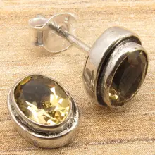 Plateado Cut Amarillo CITRINO Joya Poco Stud Pendientes Fabricante