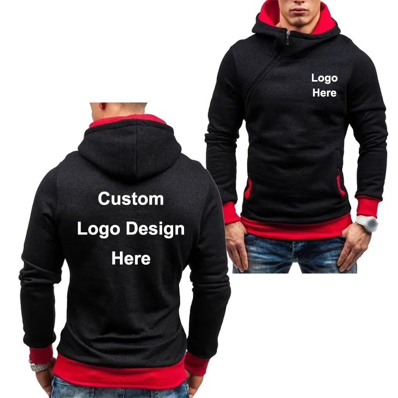 

Fashion Sping and Autumn Custom DIY Logo Design Coat Hoodies Men Slant Zipper Patchwork Jacket Costume 5 colors