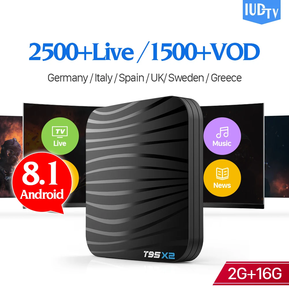 

Iptv Italy Android 8.1 T95X2 Tv Box 2GB 16GB S905X2 With 1Year IUDTV Code Arabic German UK Spain Sweden Greece Iptv Subscription