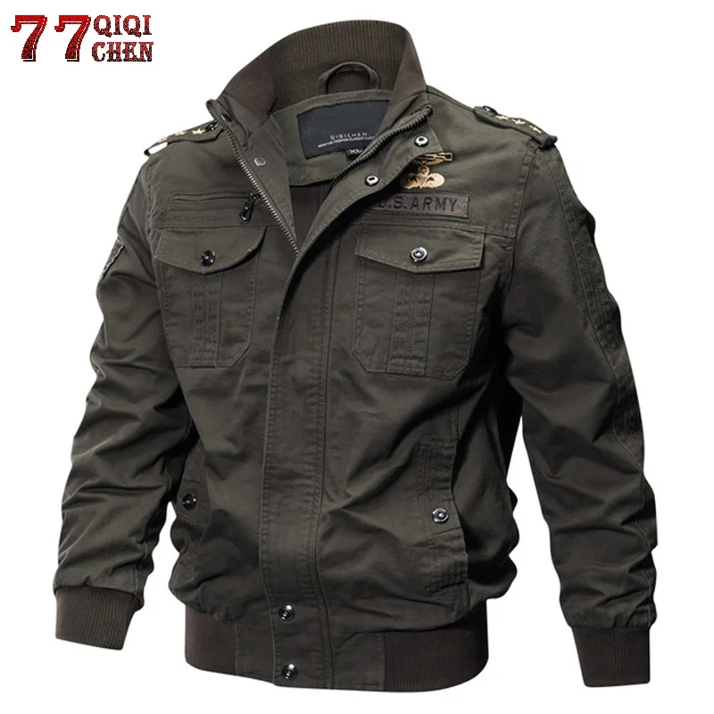 Günstig QIQICHEN Männer Military Pilot Jacken Bomber Baumwolle Mantel Taktische Armee Jacke Männlichen Casual Air Force Flight Jacke Plus Größe M 6XL