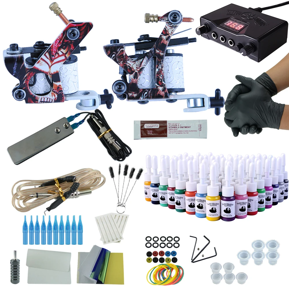 54 color ink kit Полный набор для тату 2 пистолета бесмерные цветные чернила Электропитание тату-машинки иглы тату-аксессуары комплекты Перманентный макияж комплект - Цвет: 54 color ink kit