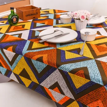 

ROMANZO Cotton Linen Thick Wavy Line Pattern Rectangle Dining Tablecloth Coffee Table Bar Table Cover 1 piece
