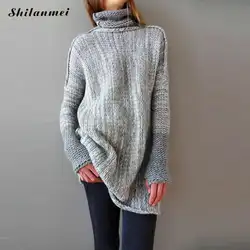 Зимние вязаные свитеры женские с высоким воротом Женские полосатые длинные пуловеры 2019 новые модные теплые Pull Femme Повседневный свитер
