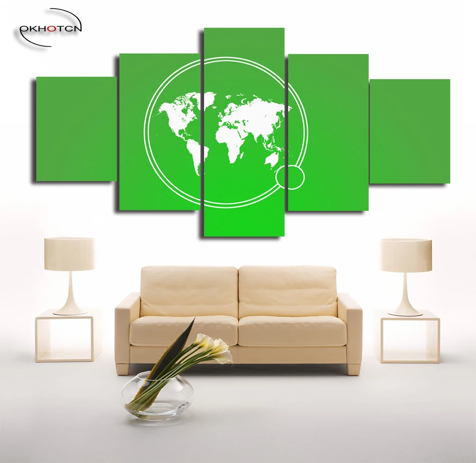 

Green Poster World Map Earth Unframed Prints Poster For Living Room HD Printed Cuadros Modular 5 Pieces/Set Painting