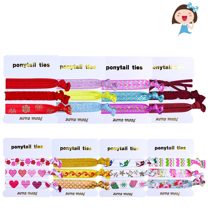 

3pcs a set 30 pcs per lot (10 sets) fashion boutique 5/8" fold over elastic hair ties