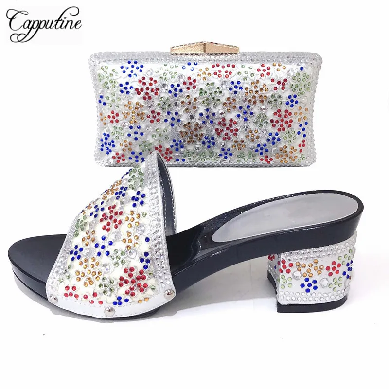 

Capputine 2019 Latest Italian Shoes And Bag Set African Rhinestone Heels Shoes And Bag Set For Party Free Shipping Size 37-43