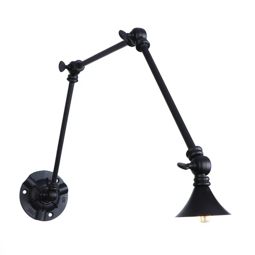 Industrial Three Links Long Arm LED Wall Lamp Loft Decor Retro Sconce Wall Lights Iron Black Telescopic Folding Indoor Lighting