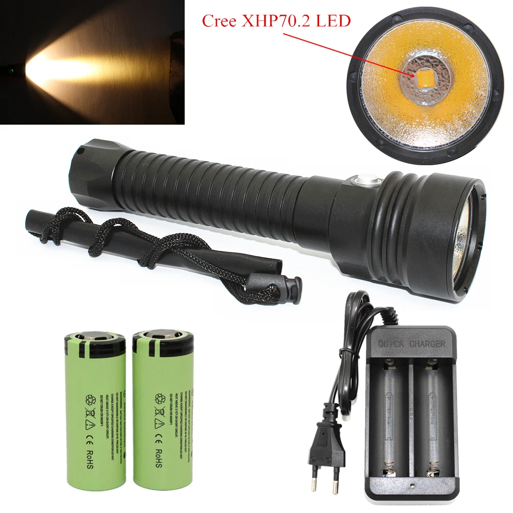 4000LM Cree XHP70/XHP70.2 LED Flashlight Diving Flashlight Waterproof