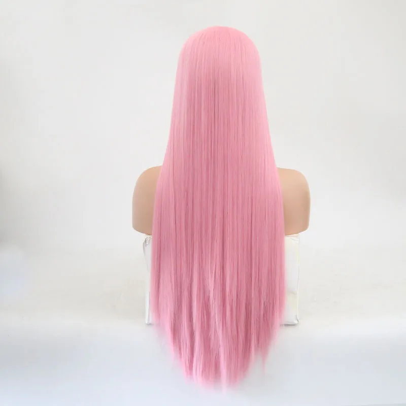 Rongduoyi длинные прямые розовые красные парики термостойкие синтетические кружевные передние парики 6 цветов серый черный блонд парики для женщин - Цвет: Розовый