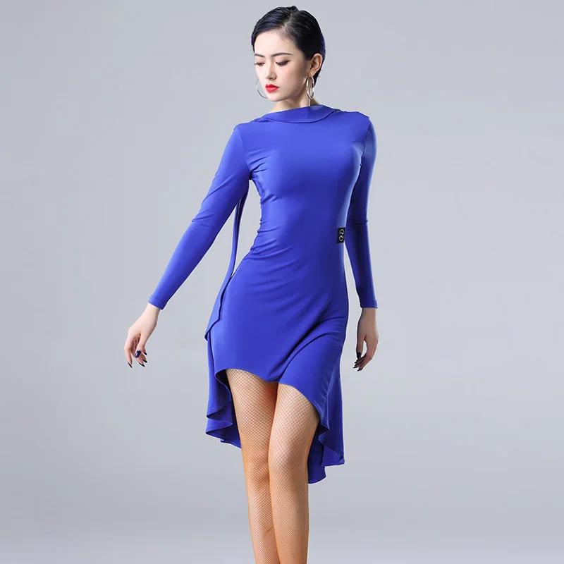 Новинка, платье для латинских танцев, женское платье для взрослых, сексуальное платье с v-образным вырезом, юбка для латинских танцев Z3067 - Цвет: Sky Light