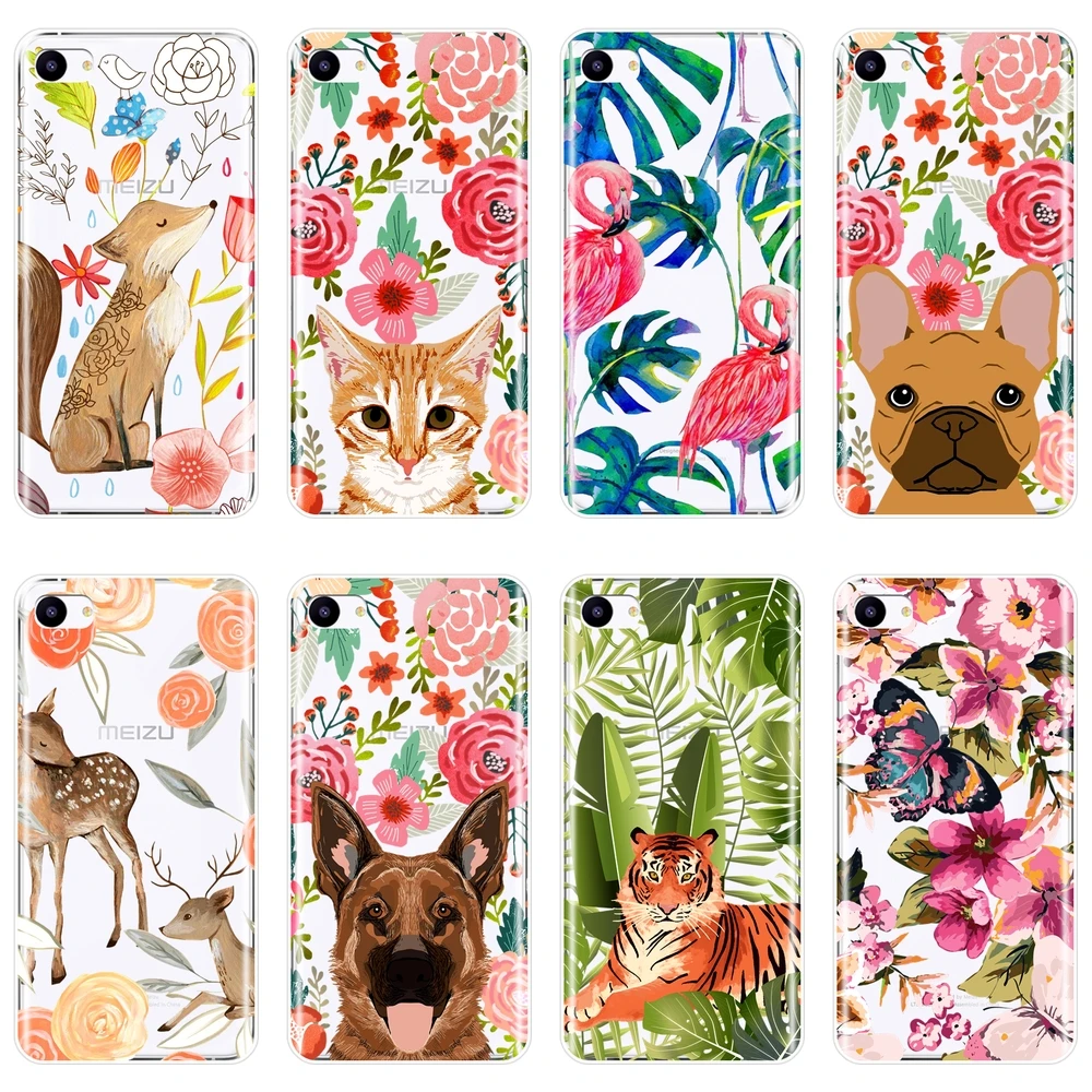 

Phone Case For Meizu Pro 6 7 Plus U10 U20 Flower Pug Dog Cat Silicone Soft Back Cover For Meizu 16th 16x 15 Lite 16 Plus Case