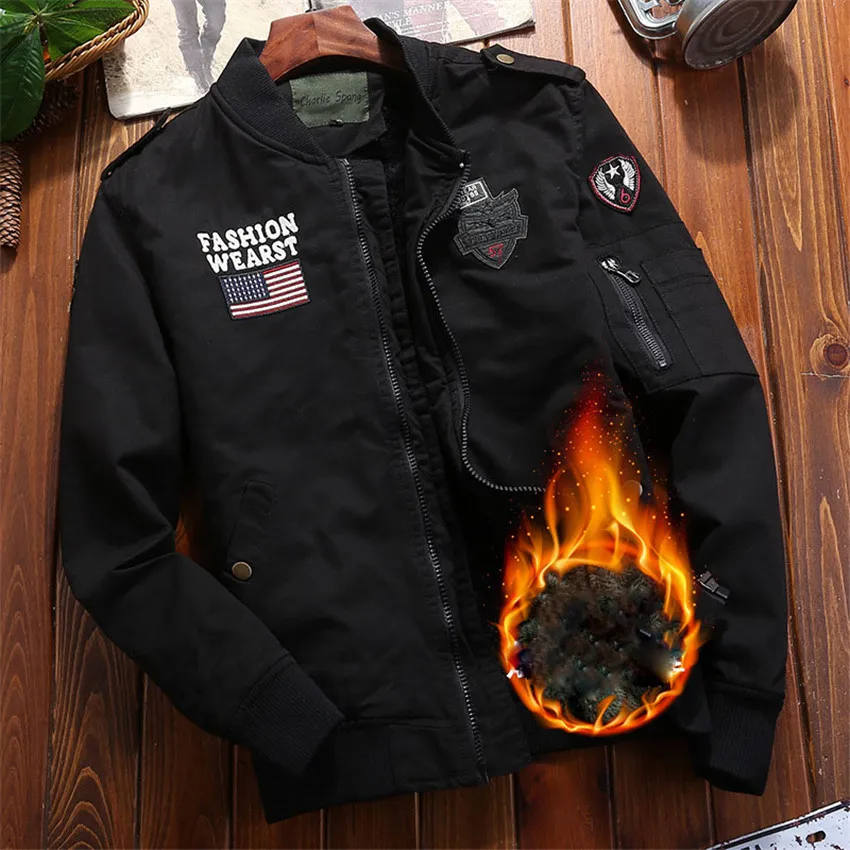 Pure cotton thickening fleece lining jacket men baseball style army green coats 2019 new autumn winter collection | Мужская одежда