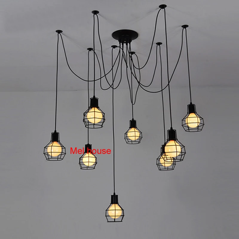Art Spider Ceiling Lamp Fixture Light Modern Nordic Retro Edison Bulb Light Chandelier Vintage Loft Antique Adjustable lamps