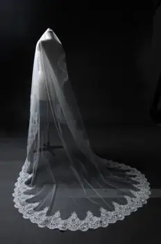 

Cathedral wedding veil, chapel lace bride vail, embroidered hem, floral lace, light ivory &comb long veils