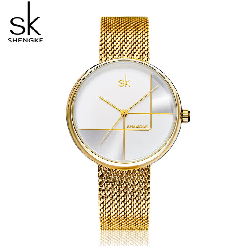 Shengke, женские модные наручные часы, браслет из розового золота, часы, Reloj Mujer, новинка, роскошные Стальные кварцевые часы для женщин# K0105 - Цвет: Gold